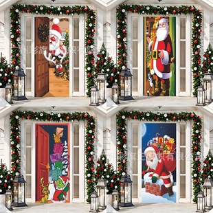 Amazon Cross -border Christmas door cover Decorate Santa Claus Gift Gate Cover Holiday Party Atmosphere Background