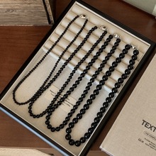 随性慵懒黑玛瑙项链串珠中性高级天然复古百搭轻奢元宝扣锁骨链女