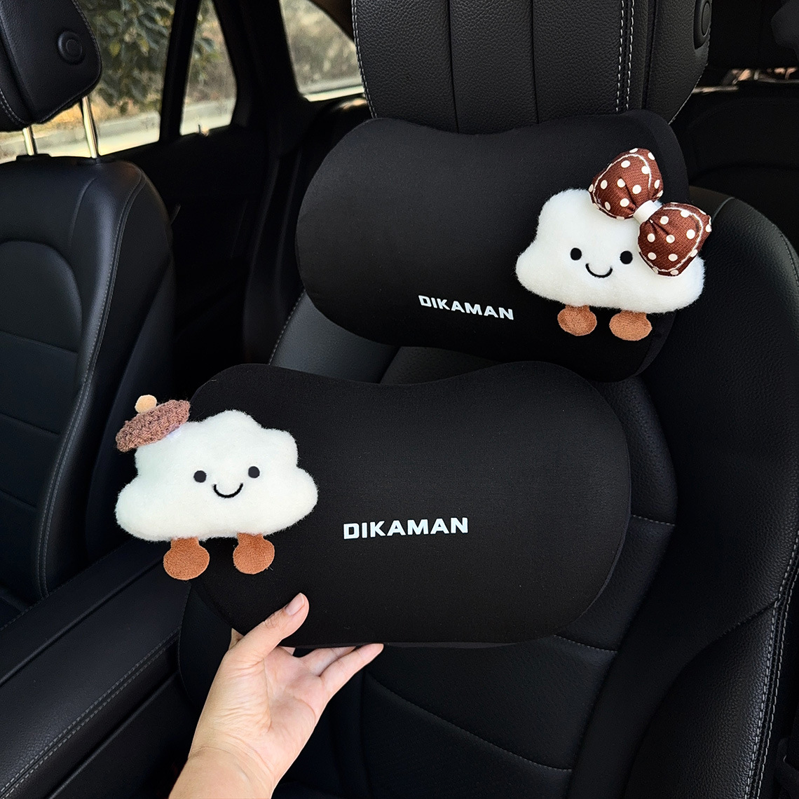 Car Neck Pillow, Cute Cloud-Shaped Headrest, a Pair of Car Pillows, Cartoon Car Interior Creative Decoration, Suitable for All Seasons