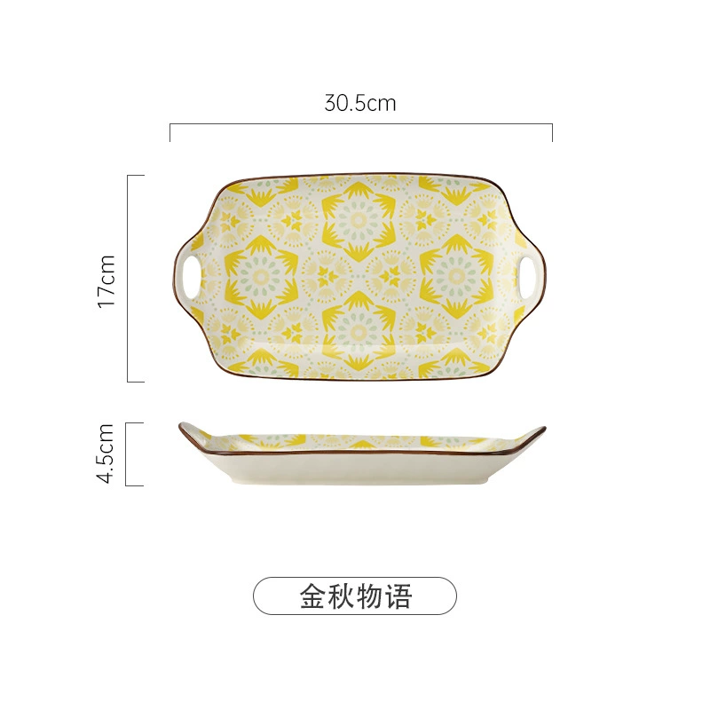 Rectangular big Japanese ceramic tableware for home use, boho style