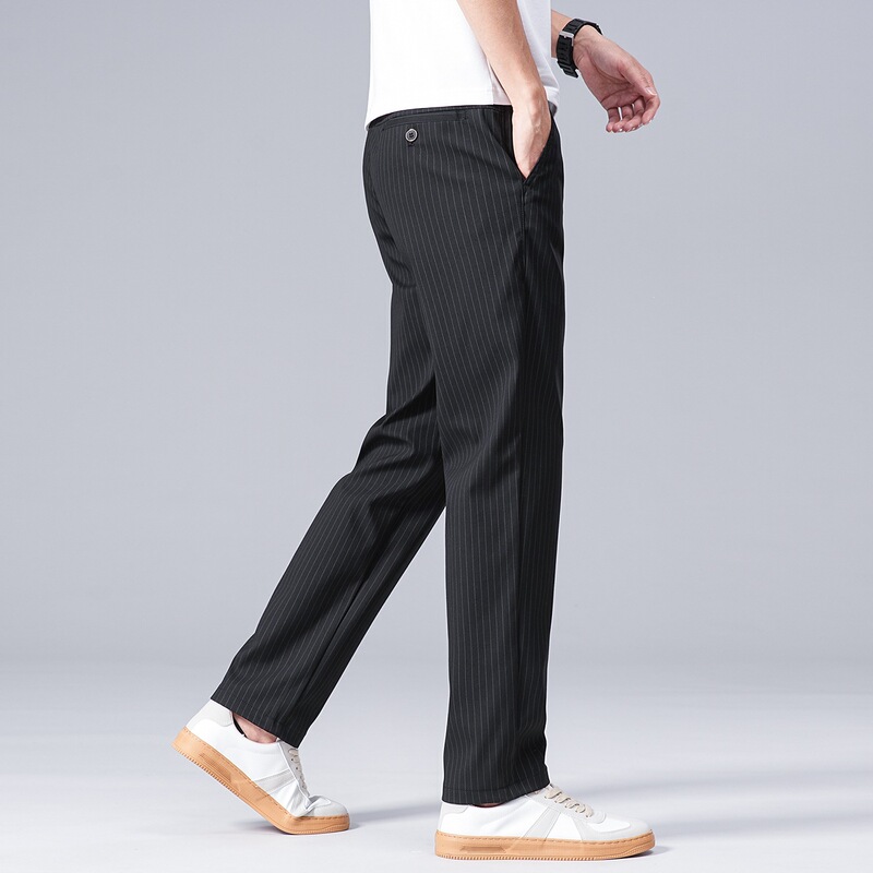 High-End Men's Black Striped Straight-Leg Slim-Fit 2026 Summer Thin Business Breathable Ice Silk Casual Pants High-End Men's Black Striped Straight-Leg Slim-Fit 2026 Summer Thin Business Breathable Ice Silk Casual Pants