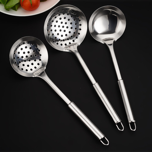 Stainless steel round handle kitchenware set, home kitchen cooking utensil combination, frying spatula, soup spoon, flour scoop, cookware