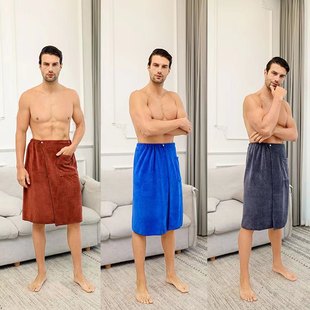 Men's Bath Dress Hotel Household Simple Microfiber Bath Towel with Buckle Wearing Bathrobe Quick-drying Absorbent Beach Dress