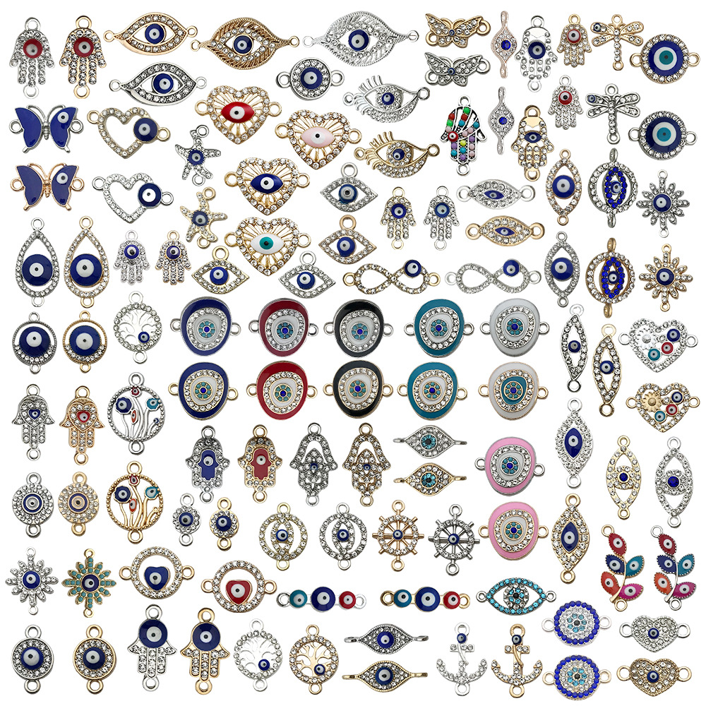 跨境双孔镂空恶魔之眼合金点钻吊坠diy手工创意手链耳环饰品配件