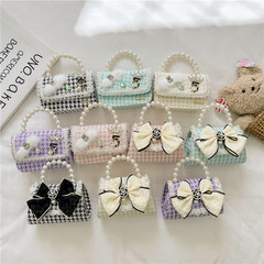 Girls' Bag, Fashionable Autumn New Arrival: Pearl-Trimmed Crossbody Bag with Cute Bow Design, Mini Coin Purse, and Chic Clutch Style.