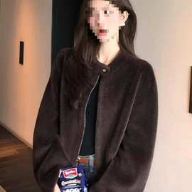 新款秋冬季拉链羊羔毛仿兔毛皮草外套保暖夹克女潮年轻款