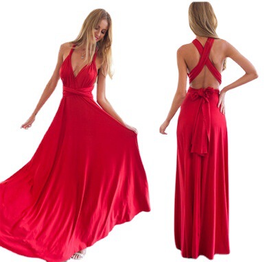 In Stock European and American multi-wear sexy stunning multi-rope bandage red dress long dress In Stock European and American multi-wear sexy stunning multi-rope bandage red dress long dress