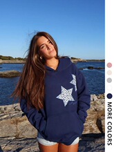 T 73942 Hooded Embroidered Star Print Sweatshirt ����ӡ����