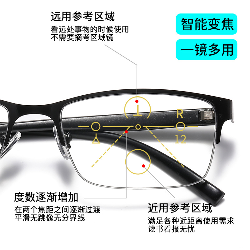 Fotoscopia multifocal gafas de edad medio marco hombre anti-luz azul transfronteriza marco de gafas de edad clásica