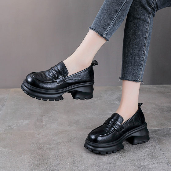 Top Layer Cowhide Loafers 2025 Spring and Autumn New Genuine Leather Casual Women's Shoes Platform Platform Single-layer Shoes Joker Small Leather Shoes