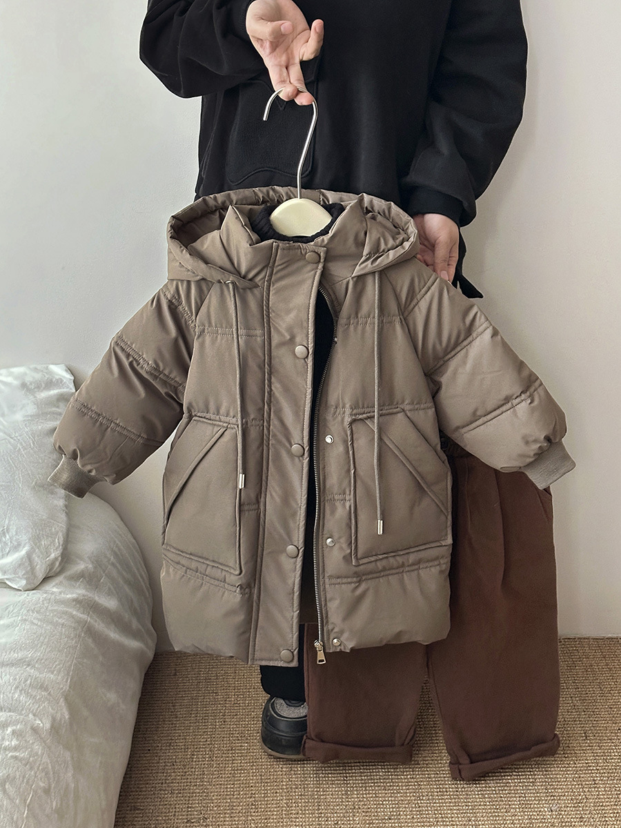 Chaqueta de plumón para niños de longitud media, gruesa, para otoño e invierno, estilo de ropa de trabajo a la moda, ropa infantil de plumón de pato blanco, abrigo cálido de invierno para bebés.