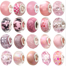 1个粉色潘家大孔彩珠饰品配件圆形手工串珠手链隔珠20种款式可选