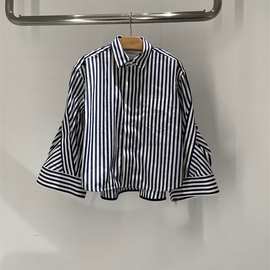 FOG SACAI SS24春夏日本设计新款衬衣宽松休闲喇叭袖廓形条纹衬衫