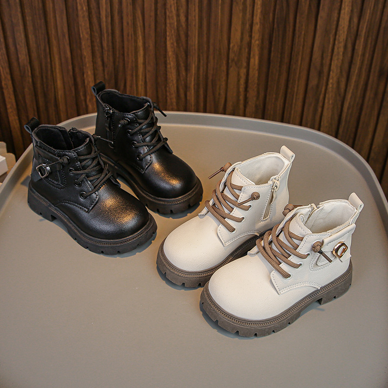 Boys' Boots Black Baby Leather Boots 2026 Spring and Autumn New Style Children's Girls' Shoes Martin Boots Trendy Short Boots