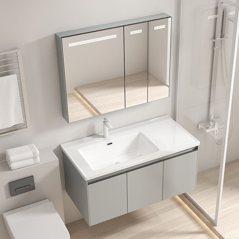 Gabinete de baño combinación de acero inoxidable que cuelga la pared del Gabinete cuarto de baño lavabo de almacenamiento espejo de almacenamiento rack de cerámica cuenca integrada