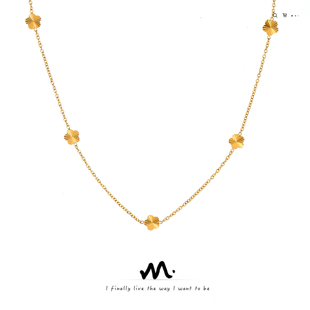 European And American INS Style Xiao Qiao Flower Collarbone Chain Elegant Design Titanium Steel Gold Plated Niche_voghion.com