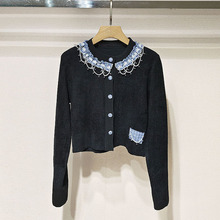 1件起批2025冬女装圆领设计感钉珠拼接显瘦短款长袖针织衫S250940