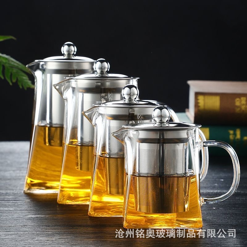 高硼硅耐热玻璃茶壶方形加厚玻璃带过滤茶壶可用明火电陶炉煮茶器