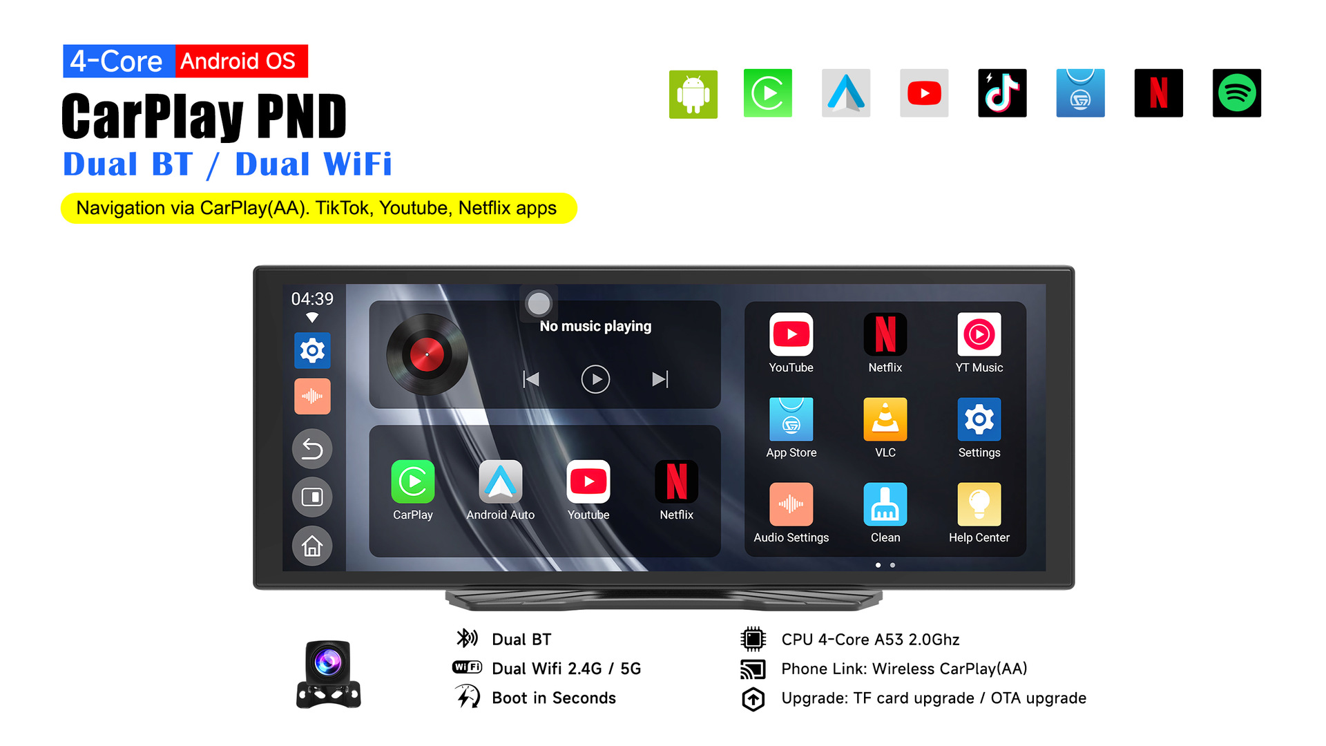 10.25inch Car-Mounted Portable Screen Navigator Wireless Carplay Car Reversing Camera High-Definition Driving Recorder