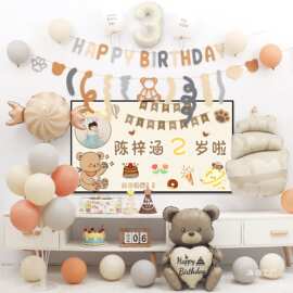 生日图片电视投屏宝宝周岁儿童生日场景布置装饰背景墙气球投影图