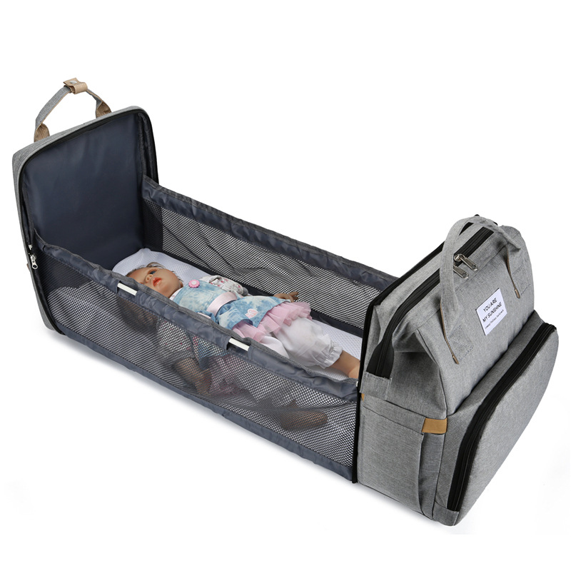 Factory wholesale mother bag portable folding shoulder mother bag multi-function can hang baby carriage baby bed mother bag