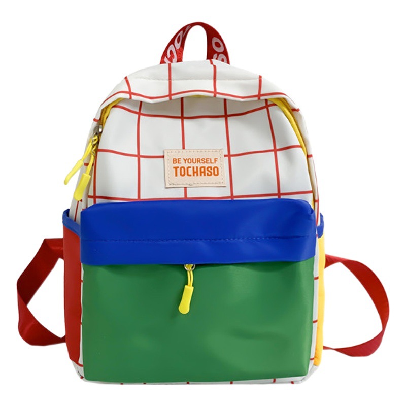 Mochila de lona de niños de kindergarten moda bebé contraste color lienzo mochila 3-6 años de edad niños y niñas fuera mochila ligera