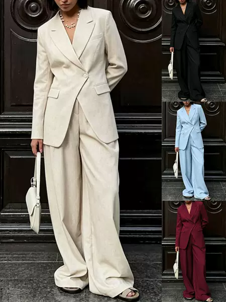 Amazon European and American 2026 Autumn and Winter New Solid Color V-Neck Stylish and Elegant Two-Piece Suit for Women