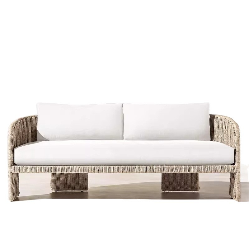 Sofá al aire libre de hotel terraza de aluminio trenzado de caña patio sofá silla de tarjeta de asiento de oficina villa terraza al aire libre sofá