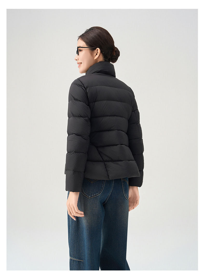 Down Jacket For Women With Stand Collar And Waist Cinch White_voghion.com