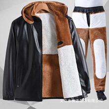 冬季皮衣男外套2025新款加绒加厚工装套装防油防水皮衣皮裤套批发