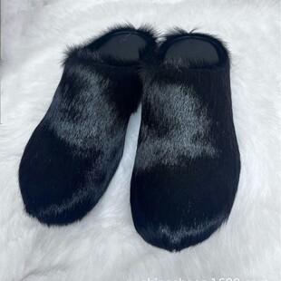 2025 Half-Drag European and American Cross-Border Export Amazon Horse Hair Baotou Autumn and Winter Outer Thick-Soled Sponge Cake Can Be Wholesale