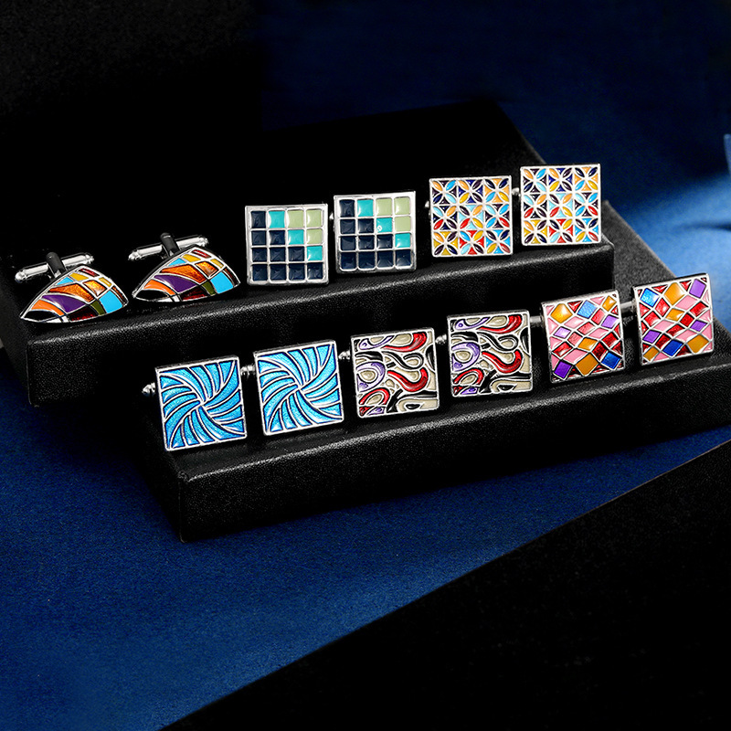 Heißer verkauf neue produkte retro muster multi farbe legierung manschette nägel männer Französisch business emaille manschettenknöpfe hemd zubehör_voghion.com