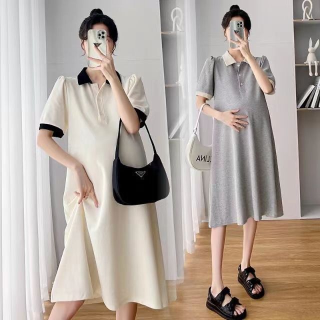 Pregnant Women Spring Polo Collar Dress Suit Fashionable Hot Mom Spring and Summer 2023 New Top Plus Size Skirt