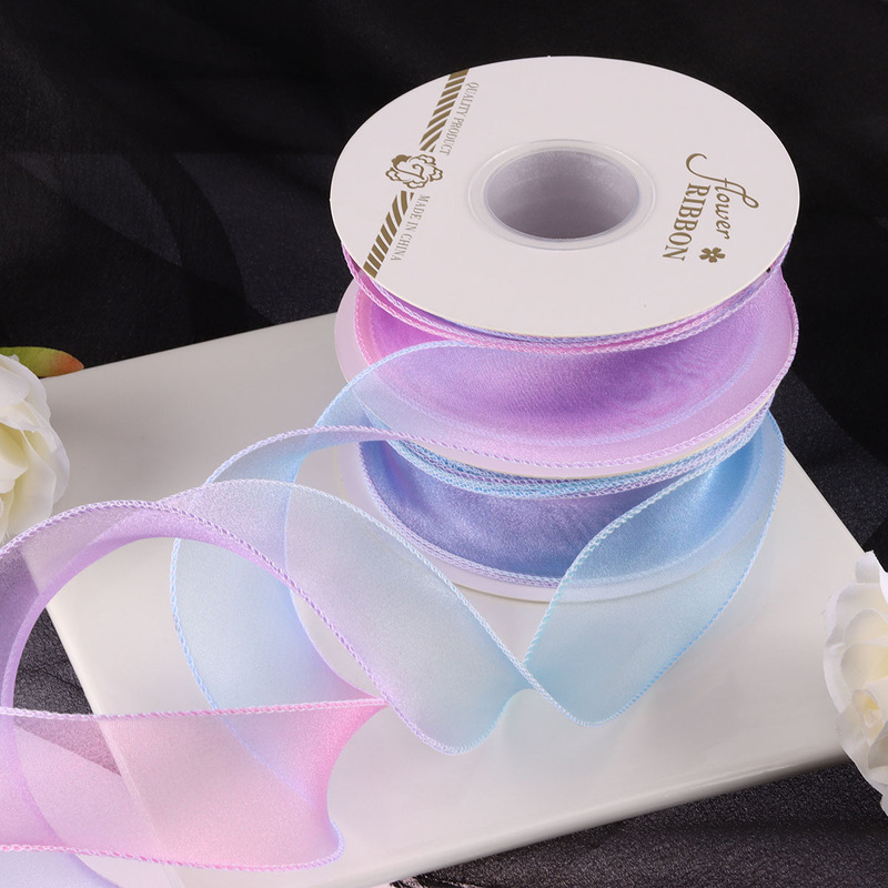 Colorful fishtail yarn gradient color curling wave ribbon bouquet cake ribbon 4cm bow chiffon ribbon