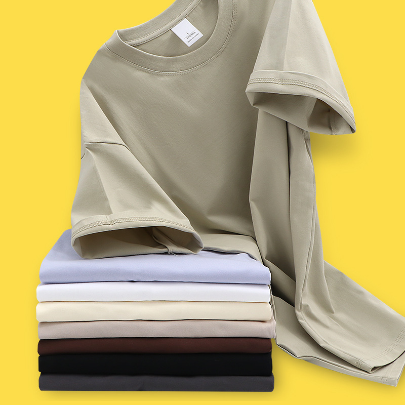 Summer 220g Pure Cotton Men's Short-Sleeved European Loose Large Size Round Neck Bottoming Shirt T-Shirt Casual Sports Top Summer 220g Pure Cotton Men's Short-Sleeved European Loose Large Size Round Neck Bottoming Shirt T-Shirt Casual Sports Top