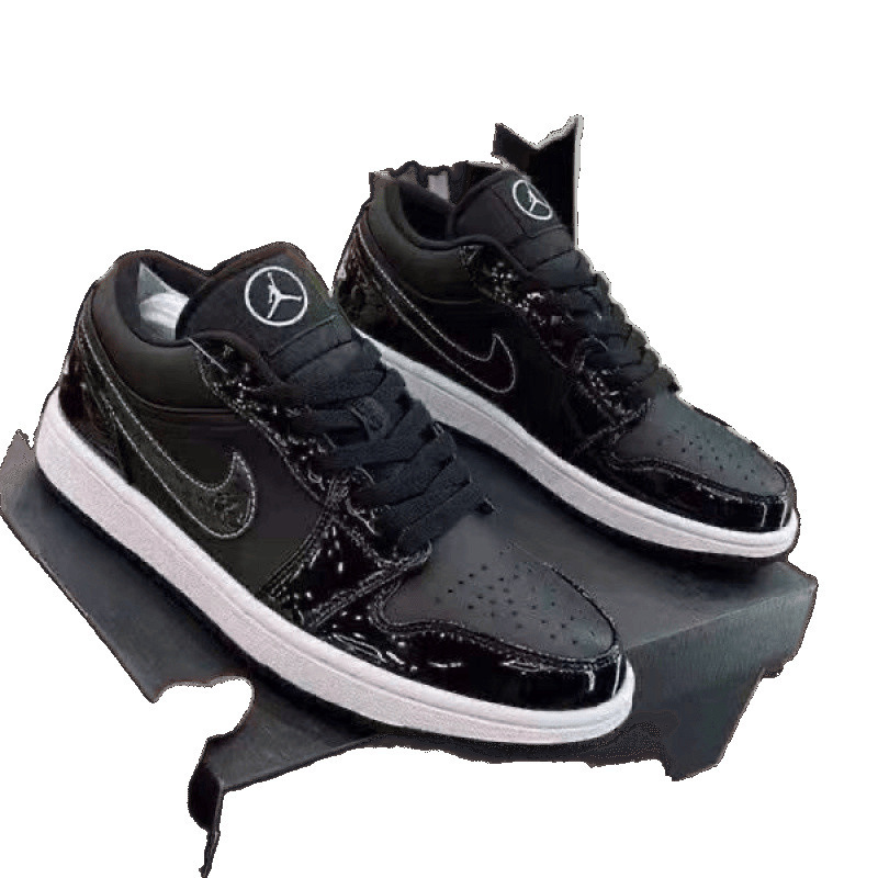 人気の AJ1 ブラック ウォリアー オールスター パテント レザー ロートップ バースト パターン メンズ レディース イン トレンド 多用途 カジュアル スポーツ スニーカー|undefined