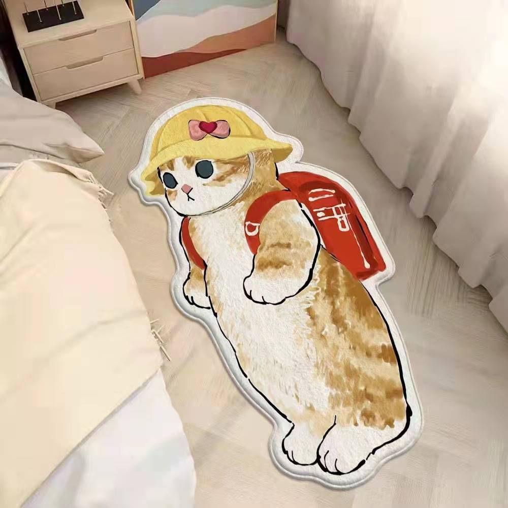 Cartoon feline alfombra de cachemira dormitorio alfombra de cama sofá doméstico mantas de mesa de té resistente al desgaste fácil de cuidar alfombra de ventana flotante