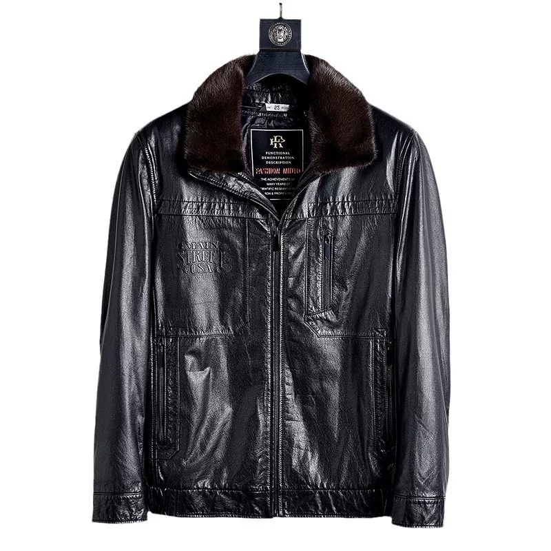 Демисезонная элитная кожаная подкладка с пухом, пуховик, натуральная кожа