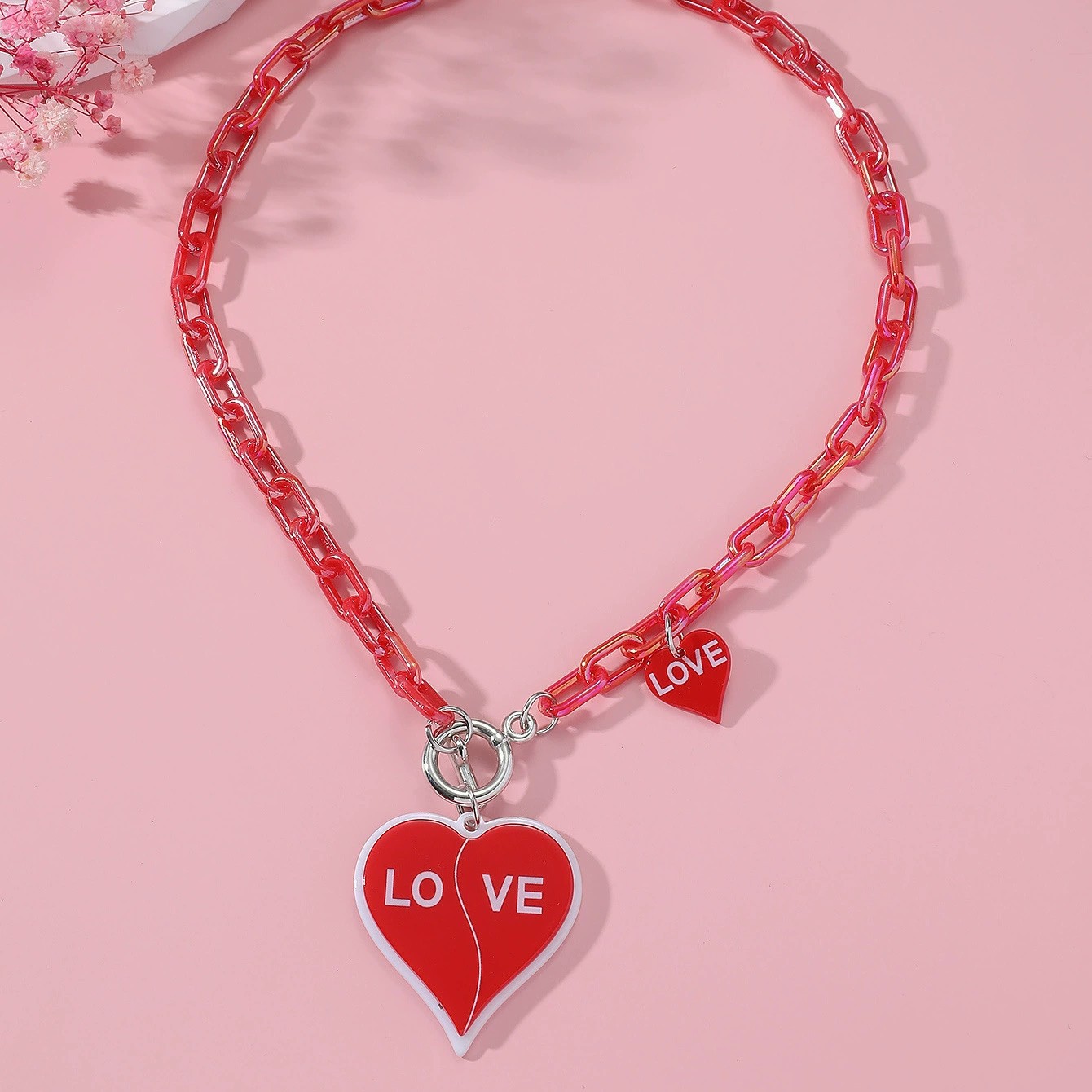 Valentine'S Day Festival Simple Style Lips Heart Shape Key Arylic Pendant Necklaces Wholesale