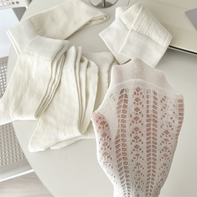 Calcetines Zhuji para mujer, calcetines de pila finos de algodón de primavera y verano, calcetines de tubo de estilo de ballet inhuesados transpirables de malla, calcetines de mujer al por mayor