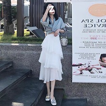 不规则雪纺半身裙女2025夏季中长款高腰a字鱼尾裙百搭白色蛋糕裙