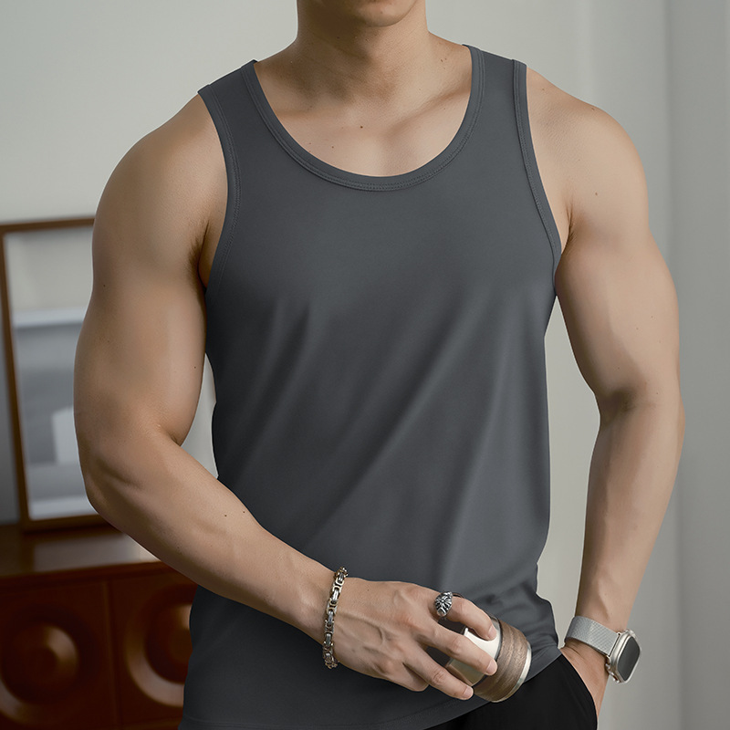 High-End 50-Count Modal Vest Men's Summer Ice Silk Cool Mercerized Breathable Sports Fitness Vest Sweatshirt Sleeveless Trendy