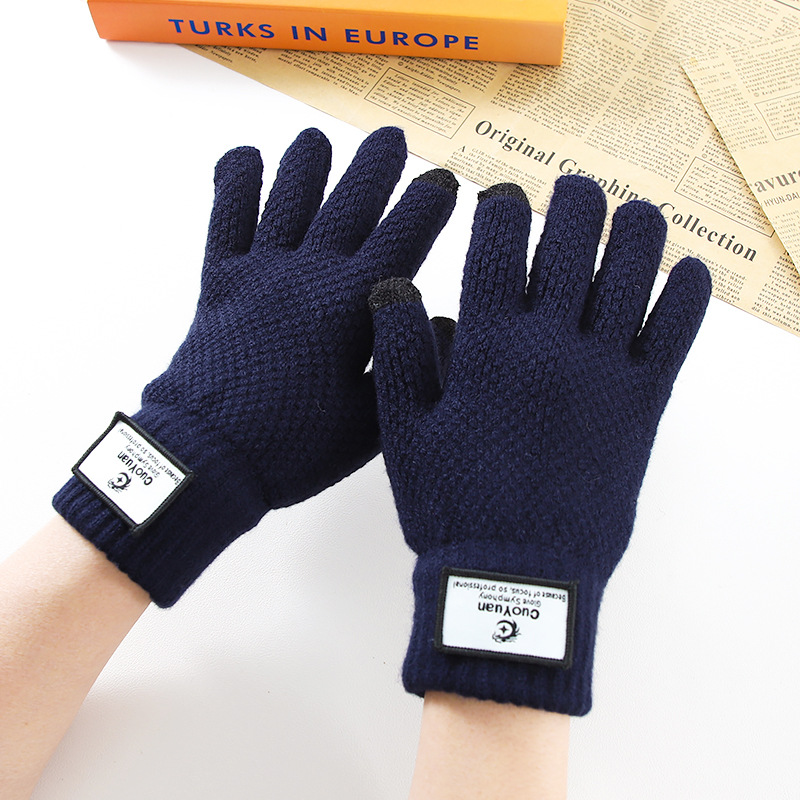 Otoño y invierno ciclismo mujeres y hombres más vello grueso calentamiento frío a prueba de viento pantalla táctil guantes de lana de punto al por mayor