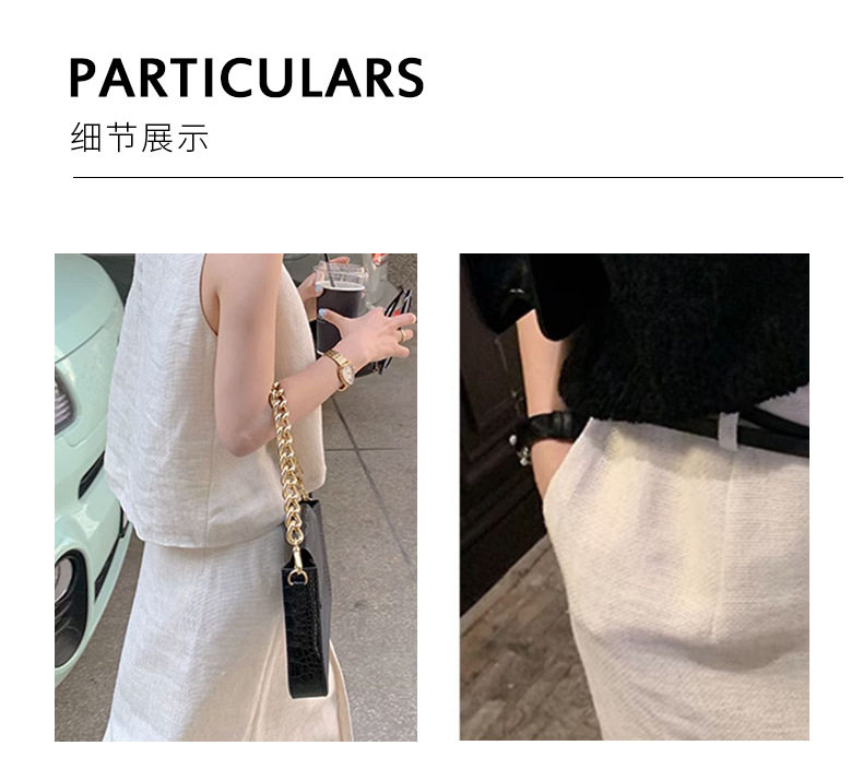 Bộ đầm hai mảnh nữ áo lanh cổ tròn không tay kèm chân váy chữ A dài vừa tôn dáng — Màu be, Màu cà phê chi tiết 6