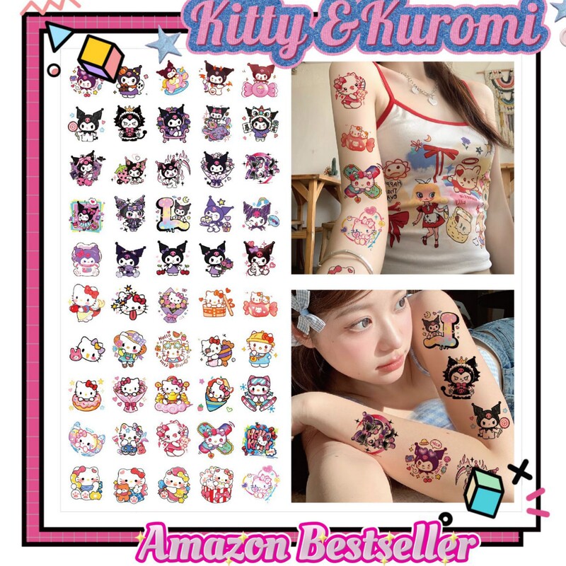 Cross-Border Dopamine Kuromi Kitty Cat Hello Kitty Kidsren's Tattoo Stickers Waterproof Long-Lasting Cartoon Cute Stickers Cross-Border Dopamine Kuromi Kitty Cat Hello Kitty Kidsren's Tattoo Stickers Waterproof Long-Lasting Cartoon Cute Stickers