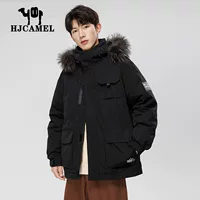 Camel HJCAMEL модный брендовый пуховик, мужская осенне-зимняя Свободная куртка с капюшоном, большой меховой воротник, утолщенный модный