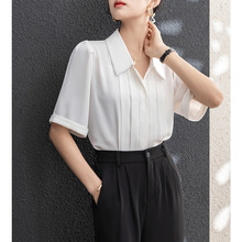 白色雪纺衬衫女短袖2025夏季新款设计感小众面试气质正装职业衬衣