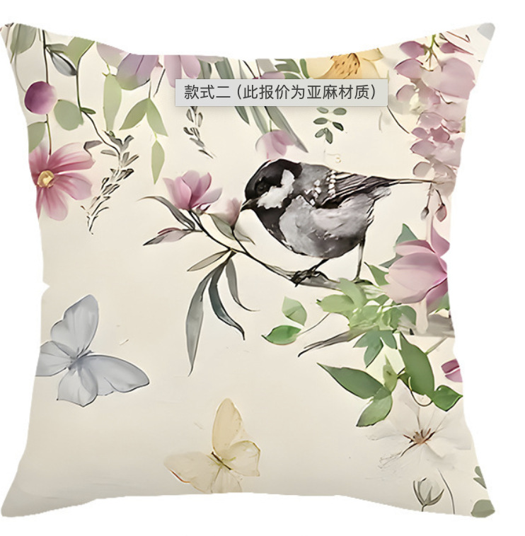 Amazon nueva primavera flores y pájaros impresión almohada cubierta lino decoración sofá almohada cubierta dormitorio cojín