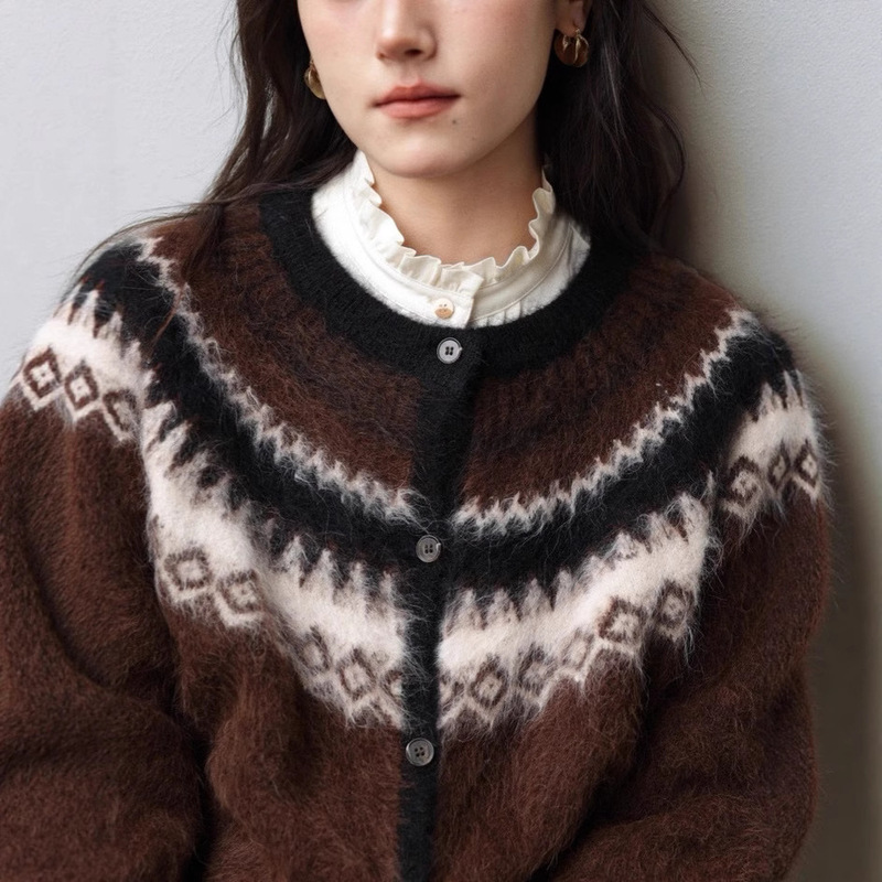 "Thoughts in the Wilderness" Scandinavian Style Retro Fair Isle Literary Style Retro Sweater Alpaca Cardigan