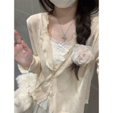 韩系小个子镂空薄款防晒针织衫女夏季新款别致修身短款开衫上衣潮